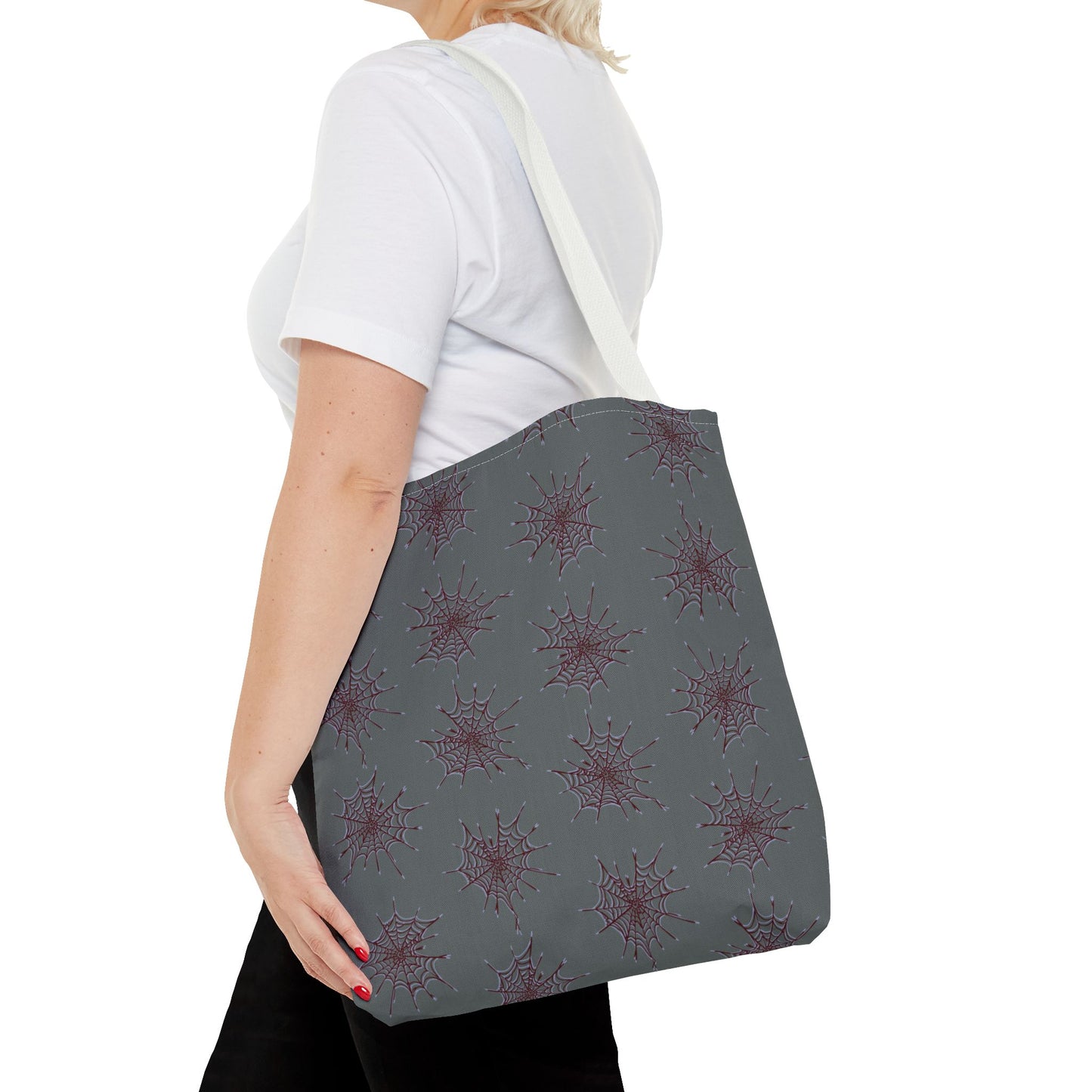 Chic Dark Grey and red Heart Web Tote Bag, Stylish Grocery Bag, Eco-Friendly Shopping Tote, Gift Bag for Her, Casual Beach Bag