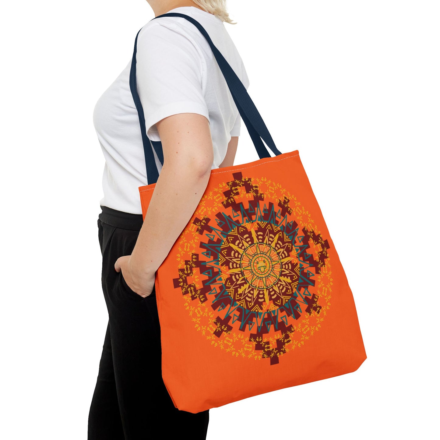 Vibrant Aztec/Mayan Calendar Inspired Mandala Tote Bag | Eco-Friendly Shopping Bag, Beach Bag, Gift for Her, Boho Style, Art Print Bag