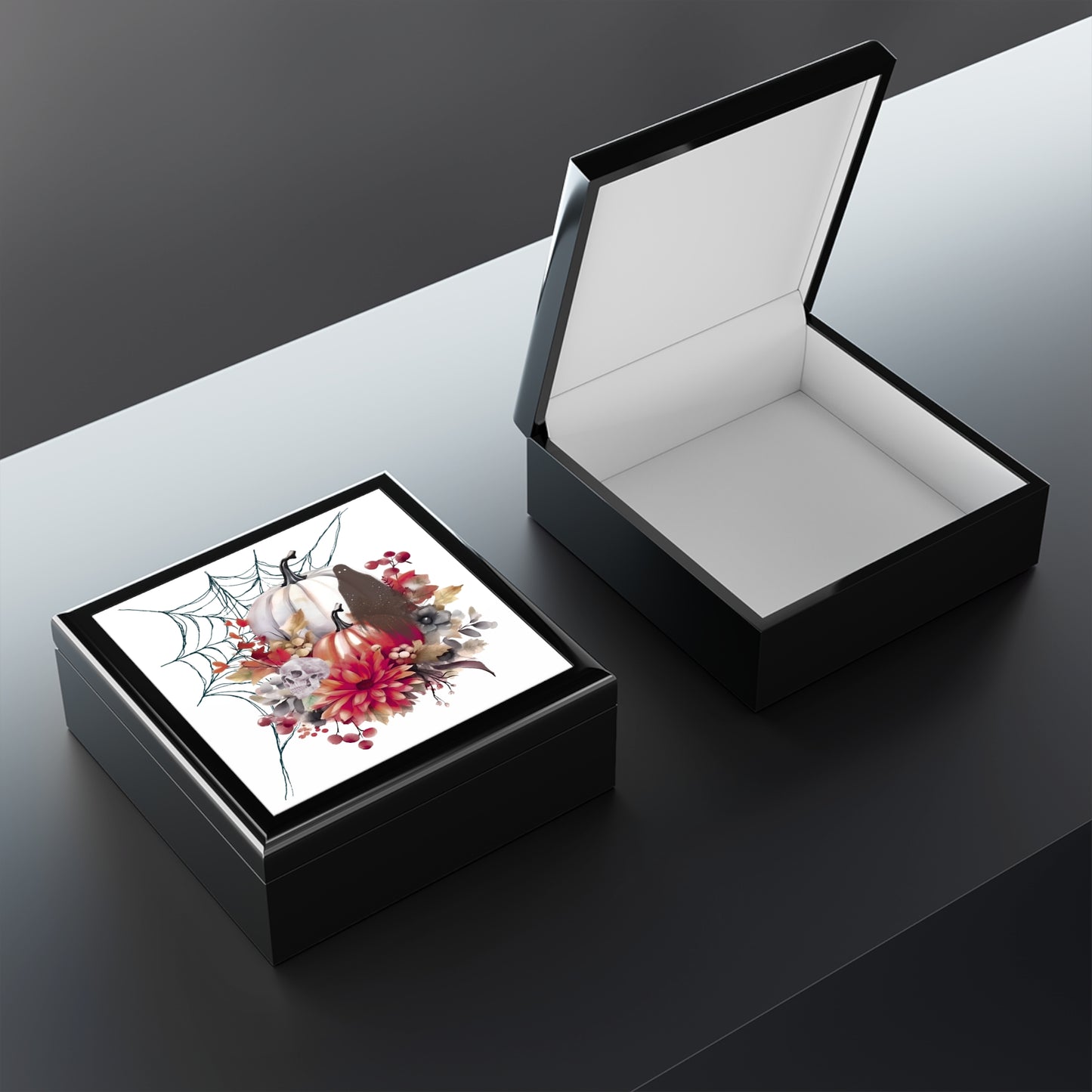 Spooky Autumn Jewelry Box with Floral Design, Halloween Gift, Decorative Storage, Trick or Treat Decor, Fall Decor Box