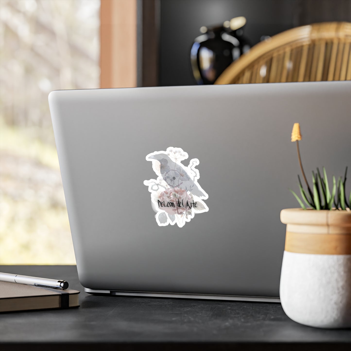 Artistic Kiss-Cut Vinyl Decals, Decorative Stickers, Home Decor, Unique Gifts, Floral Design, Raven Art