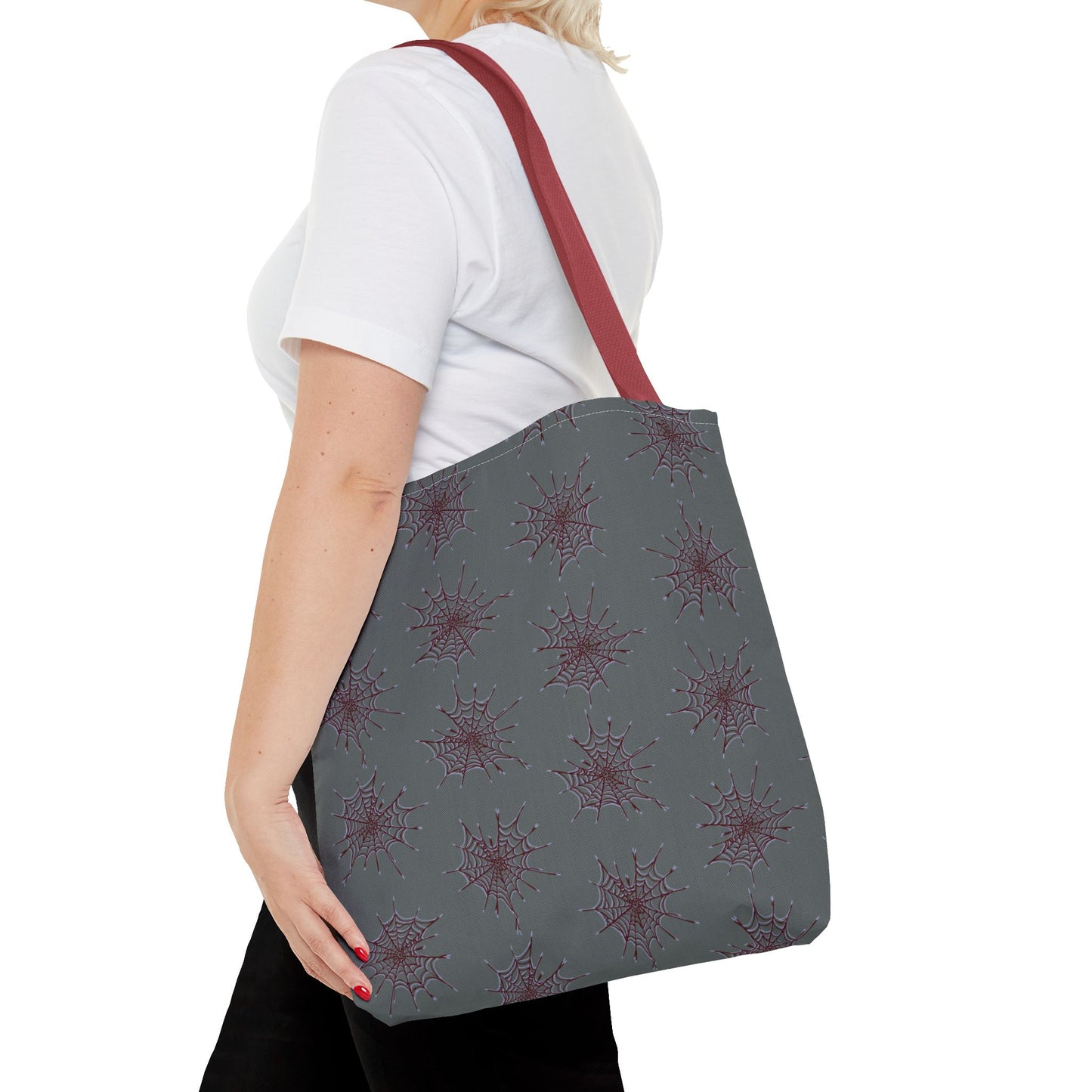 Chic Dark Grey and red Heart Web Tote Bag, Stylish Grocery Bag, Eco-Friendly Shopping Tote, Gift Bag for Her, Casual Beach Bag