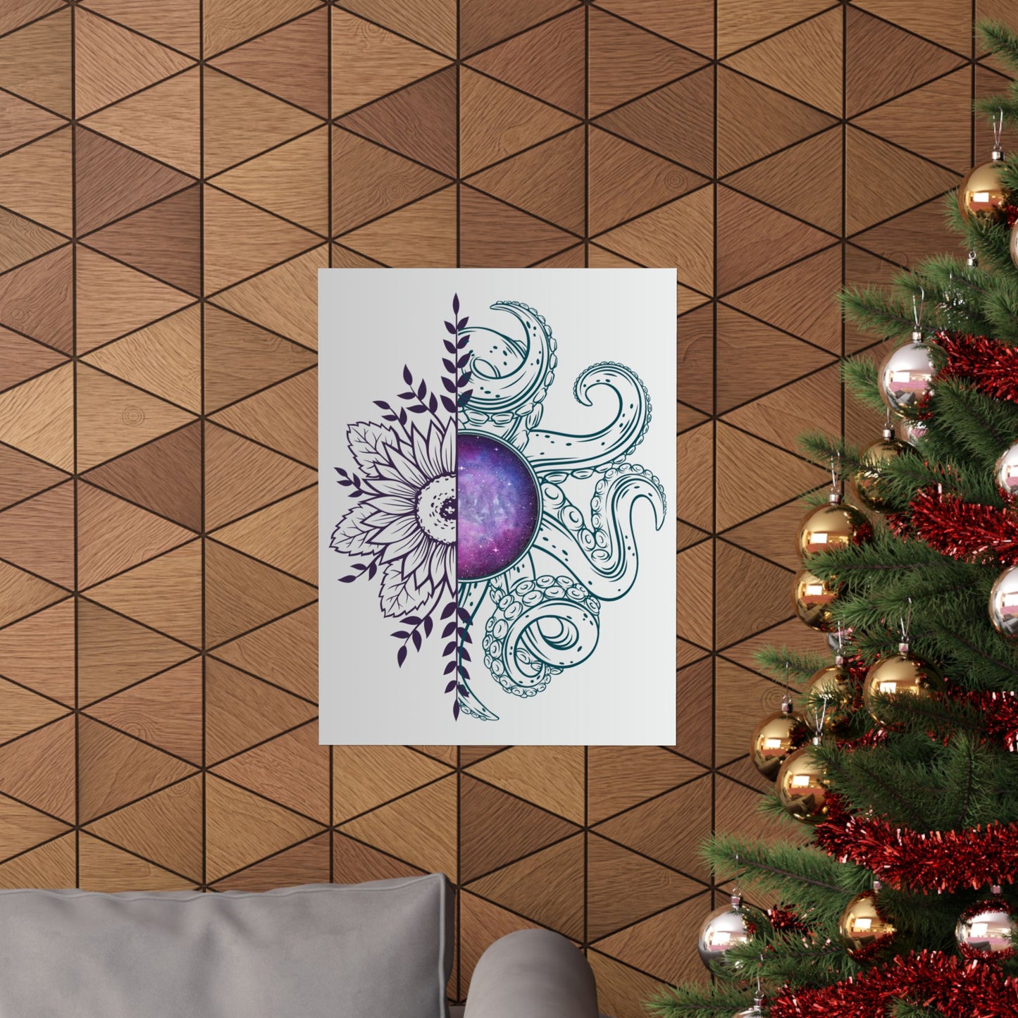 Cosmic Floral Wall Art Poster, Octopus Design Print, Home Decor, Nautical Art, Unique Gift for Ocean Lovers