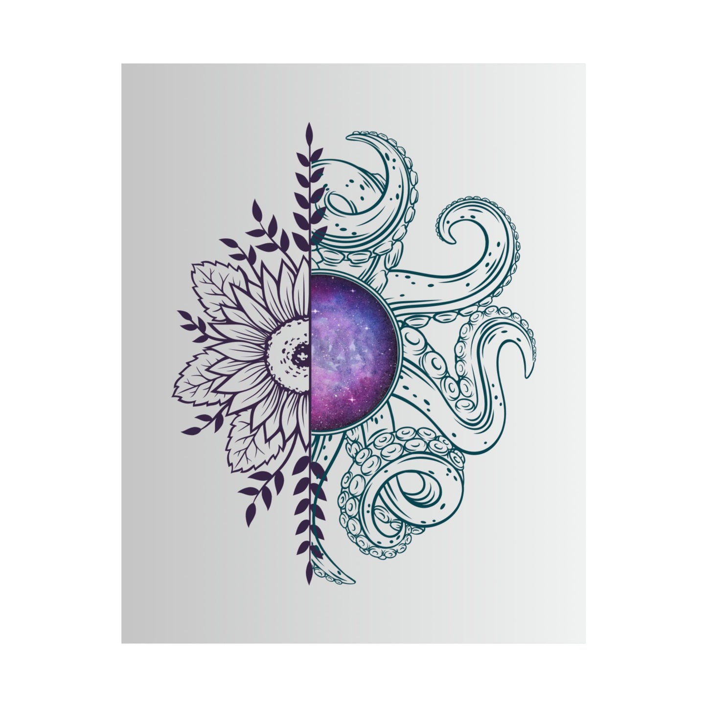 Cosmic Floral Wall Art Poster, Octopus Design Print, Home Decor, Nautical Art, Unique Gift for Ocean Lovers