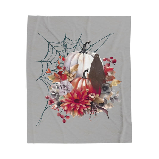 Cozy Fall Decor Velvet Blanket, Halloween Throw, Plush Blanket for Home, Seasonal Blanket, Pumpkin Design Blanket