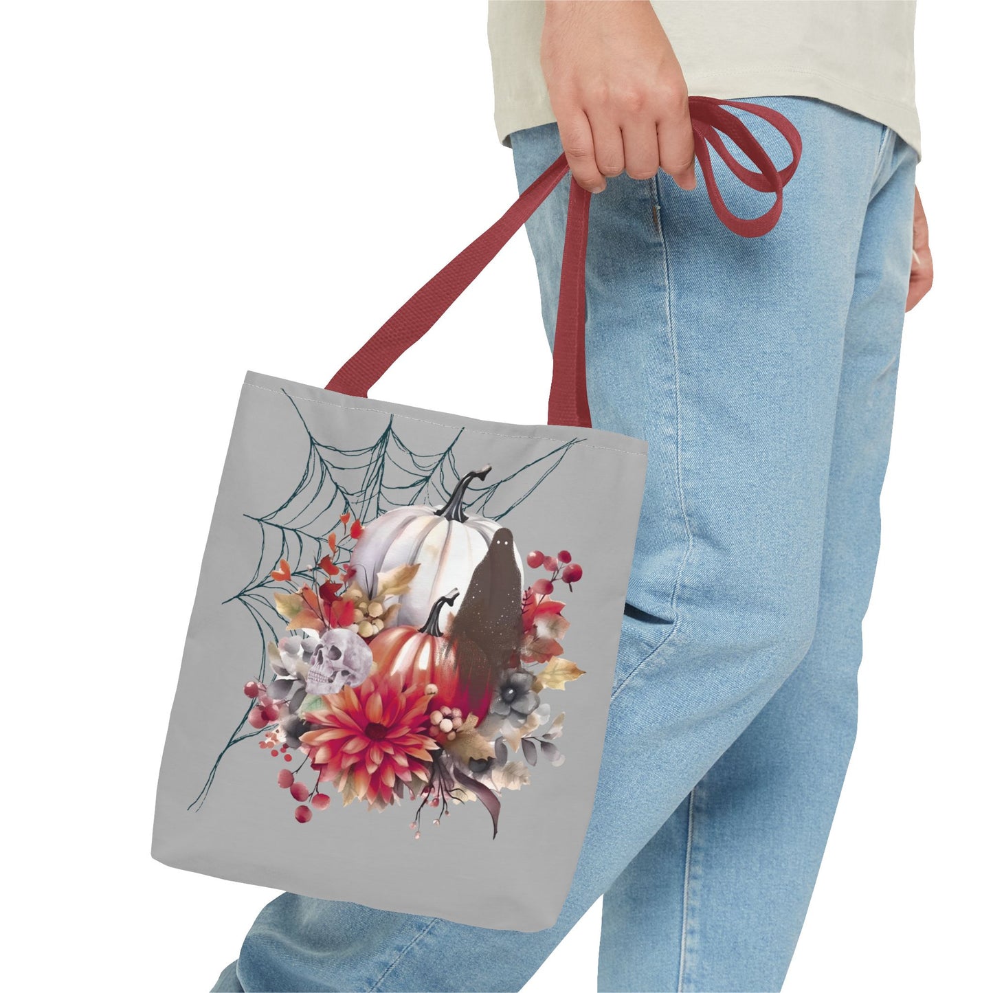 Halloween Floral Tote Bag | Spooky Fall Accessories, Trick or Treat Bag, Book Tote, Autumn Gift, Eco-Friendly Tote