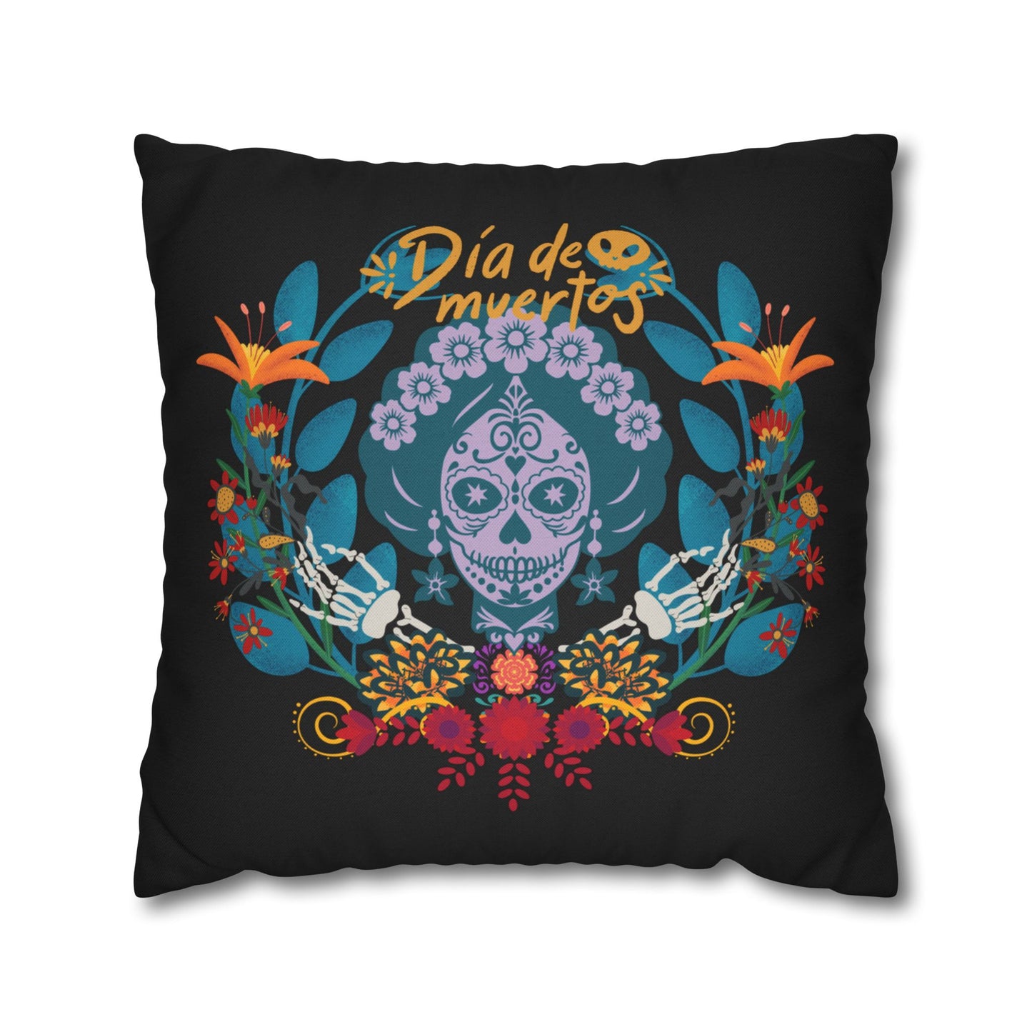 Day of the Dead Pillowcase, Decorative Cushion Cover, Halloween Decor, Mexican Celebration, Sugar Skull Bedding