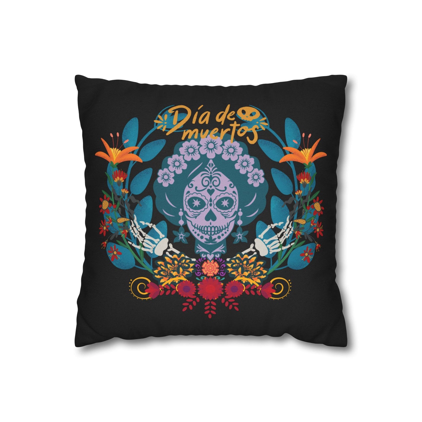 Day of the Dead Pillowcase, Decorative Cushion Cover, Halloween Decor, Mexican Celebration, Sugar Skull Bedding