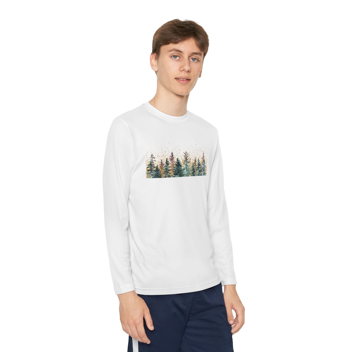 Youth Long Sleeve Tee - Watercolor Pine Forest Graphic