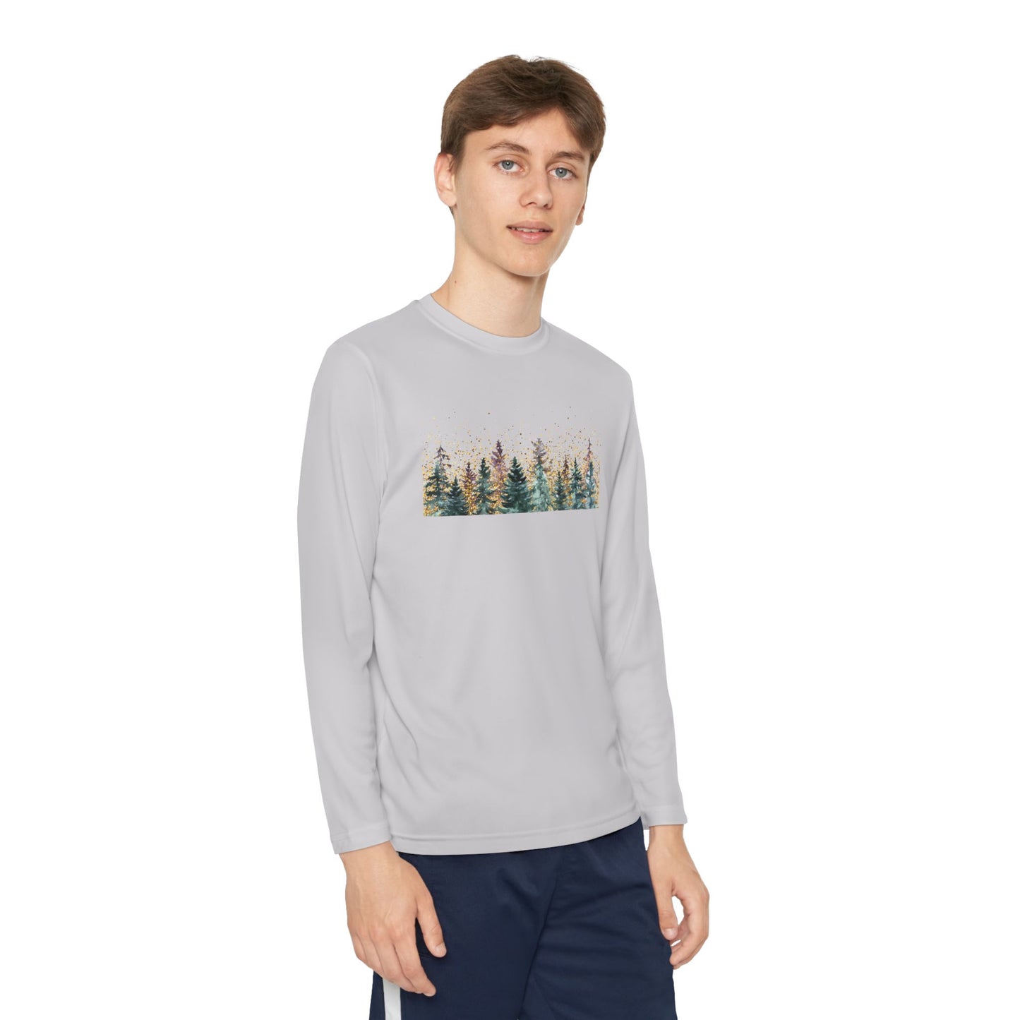 Youth Long Sleeve Tee - Watercolor Pine Forest Graphic