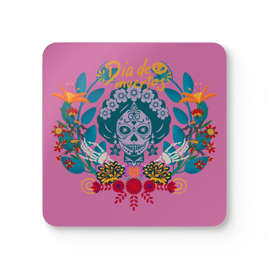 Dia de los Muertos - pink Corkwood Coaster Set