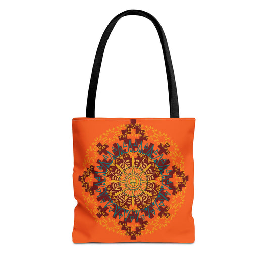Vibrant Aztec/Mayan Calendar Inspired Mandala Tote Bag | Eco-Friendly Shopping Bag, Beach Bag, Gift for Her, Boho Style, Art Print Bag