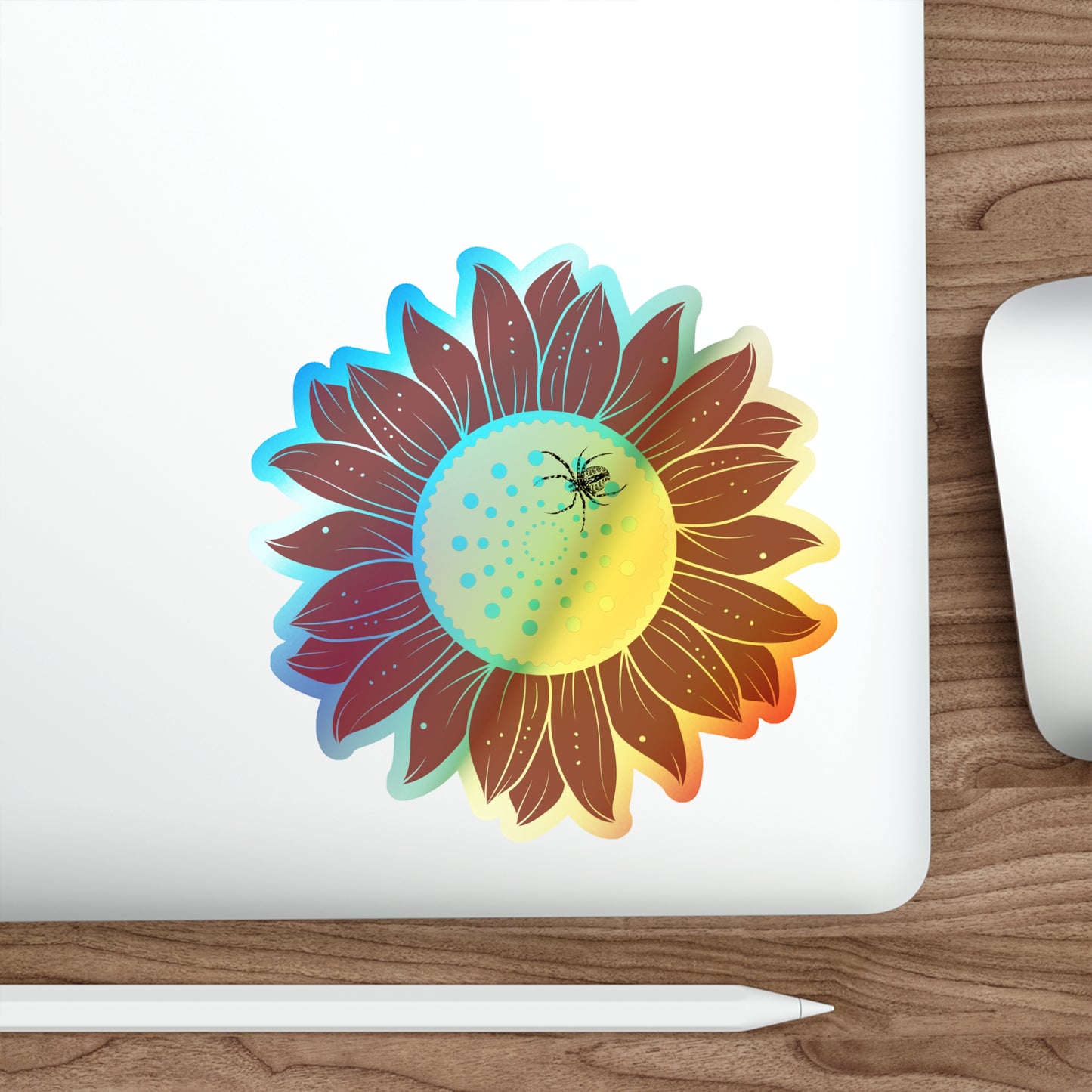 Sunflower Vibrant Holographic Floral Die-Cut Stickers, Fun Decor for Laptops, Skateboards, Gifts, Journals, Scrapbooking