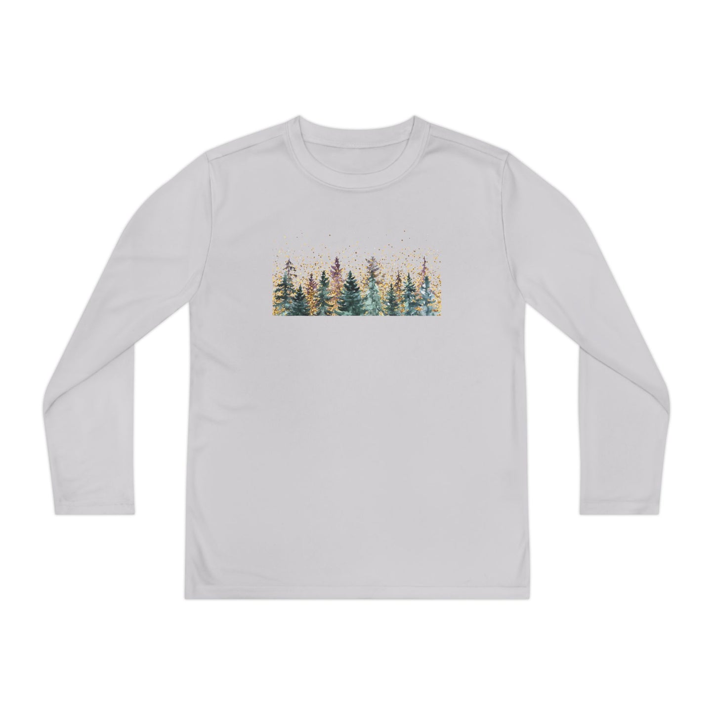 Youth Long Sleeve Tee - Watercolor Pine Forest Graphic