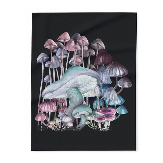 Mushroom Art Fleece Blanket, Cozy Home Decor, Gift for Nature Lovers, Boho Living Room Throw, Unique Wall Hanging