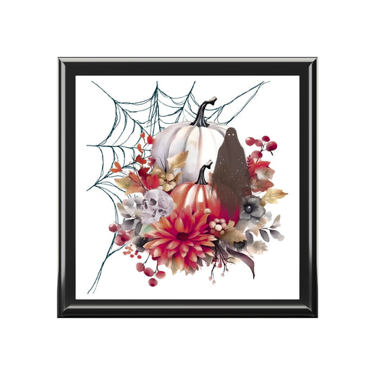 Spooky Autumn Jewelry Box with Floral Design, Halloween Gift, Decorative Storage, Trick or Treat Decor, Fall Decor Box