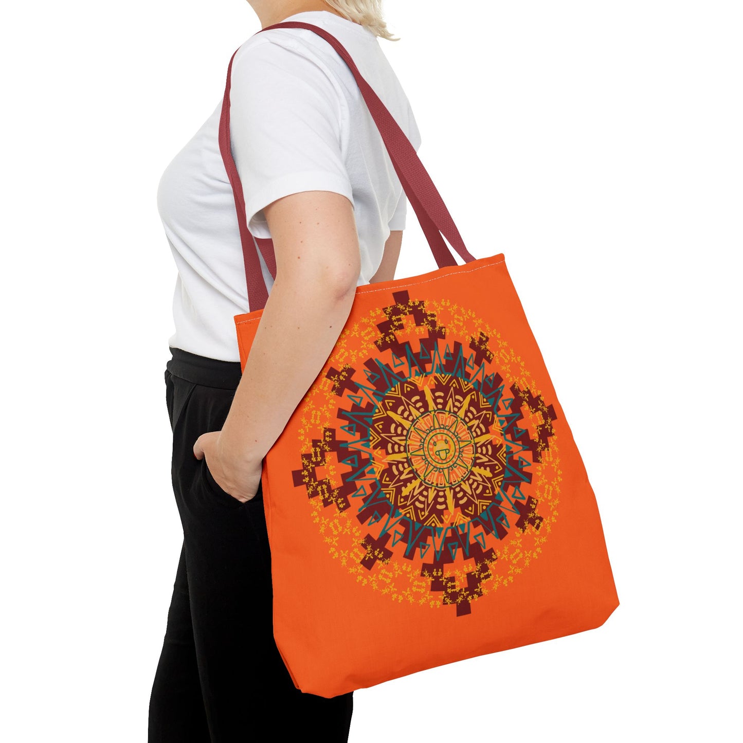 Vibrant Aztec/Mayan Calendar Inspired Mandala Tote Bag | Eco-Friendly Shopping Bag, Beach Bag, Gift for Her, Boho Style, Art Print Bag