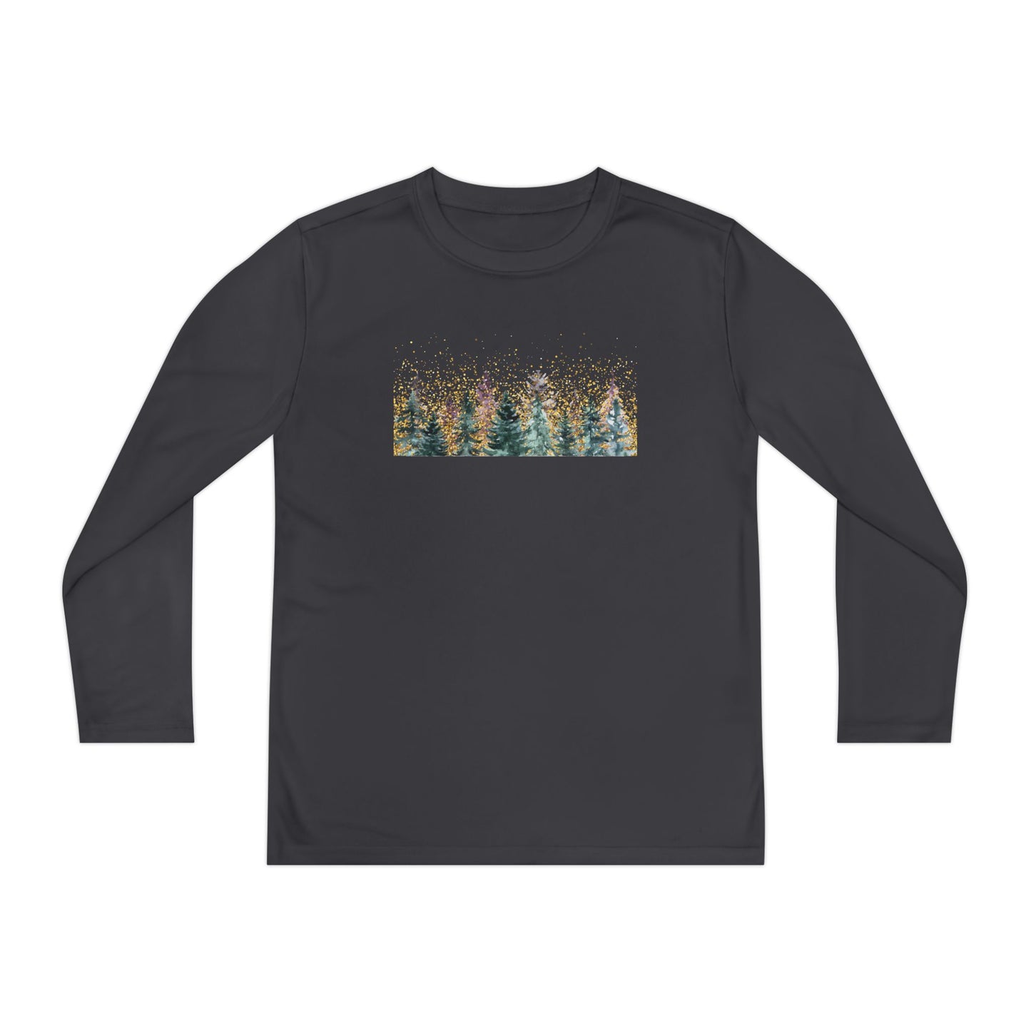 Youth Long Sleeve Tee - Watercolor Pine Forest Graphic