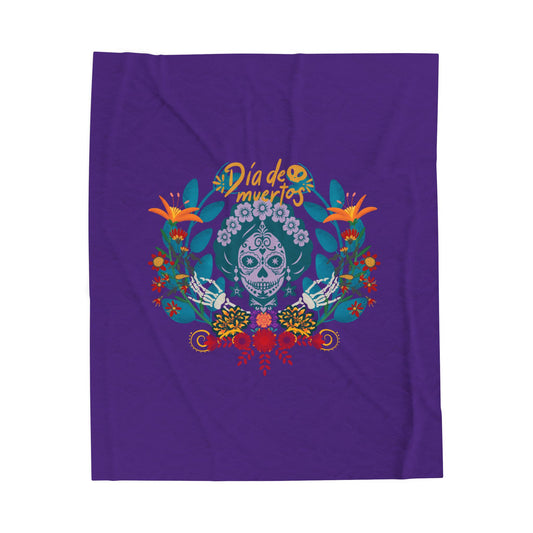 Colorful Dia de Muertos Velveteen Plush Blanket, Cozy Throw for Halloween, Home Decor, Unique Gifts, All-Season Blanket