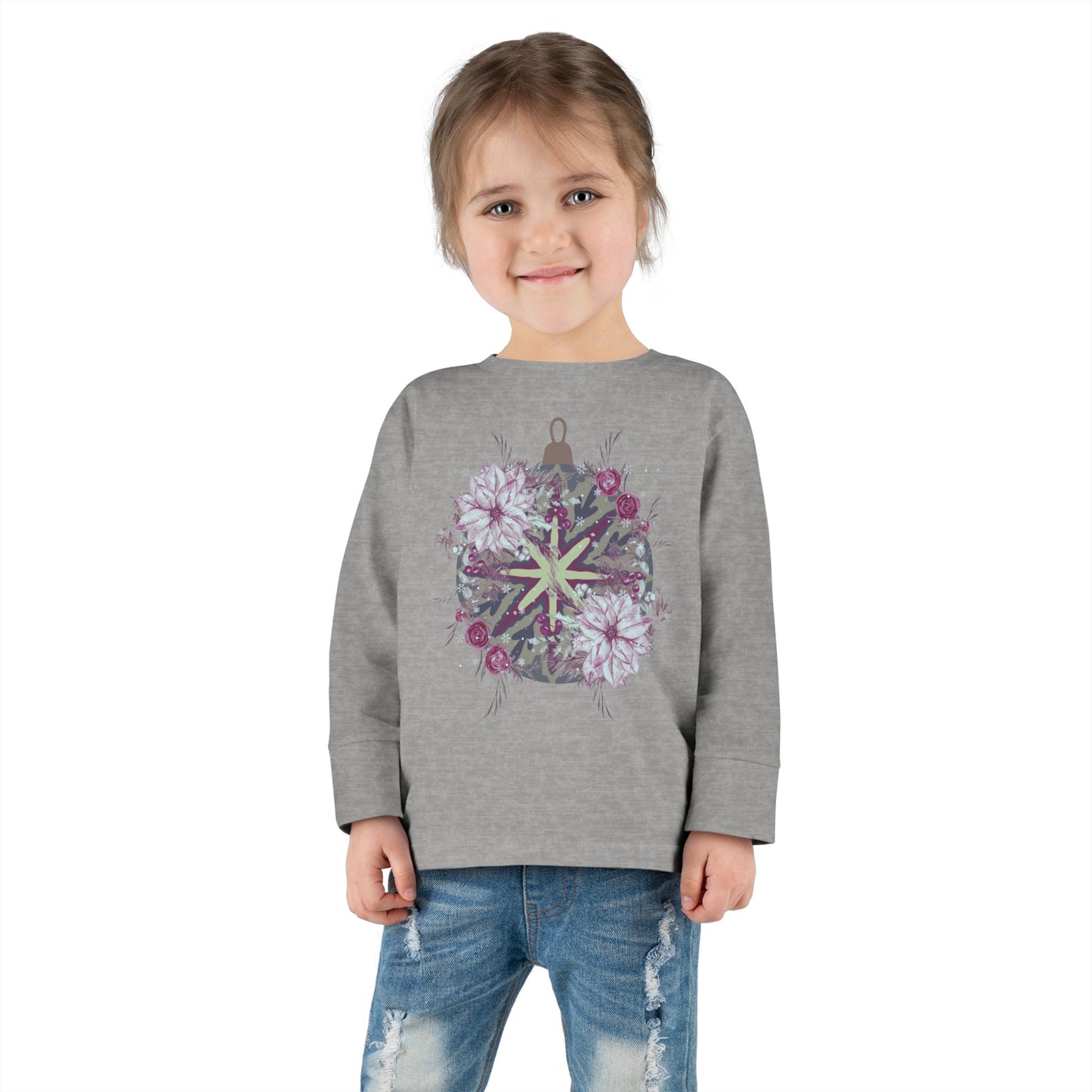 Toddler Long Sleeve Tee — Floral Starburst Ornament Graphic