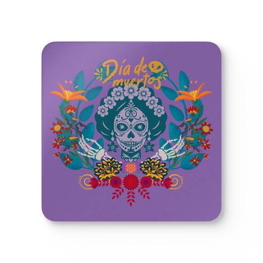 Dia de los Meurtos - purple Corkwood Coaster Set