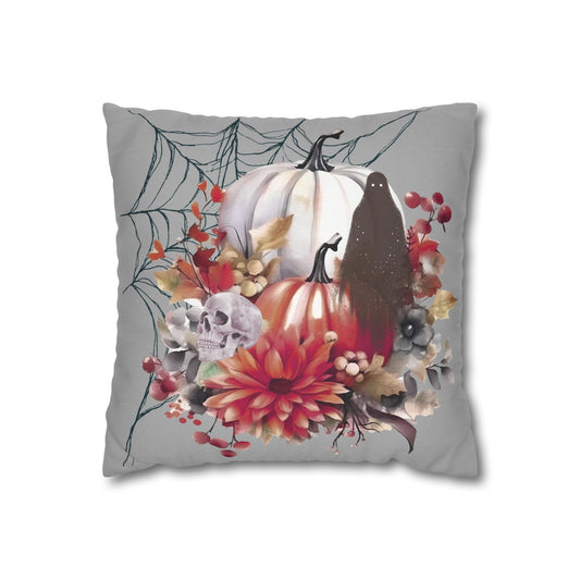 Halloween Floral Pillowcase, Cozy Fall Decor, Autumn Home Accent, Pumpkin Vibes, Ghost Art, Seasonal Gift