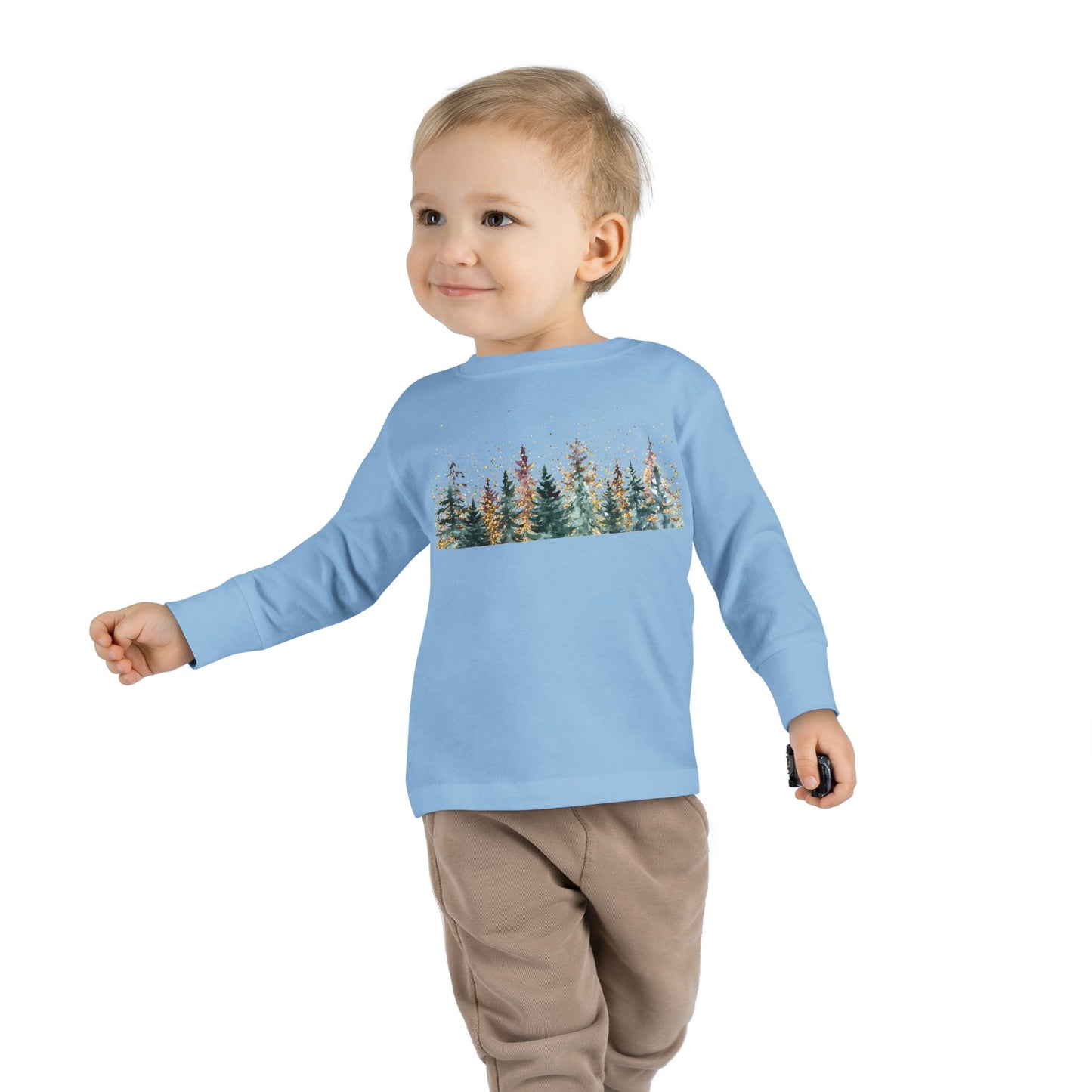 Toddler Long Sleeve Tee — Watercolor Pine Forest Kids Shirt (Woodland Nature Design)