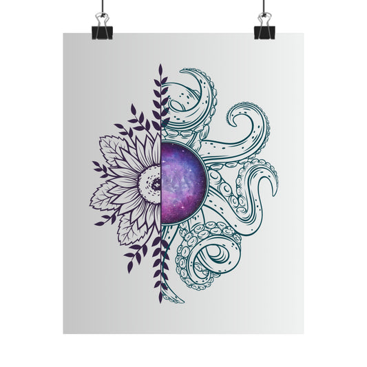 Cosmic Floral Wall Art Poster, Octopus Design Print, Home Decor, Nautical Art, Unique Gift for Ocean Lovers
