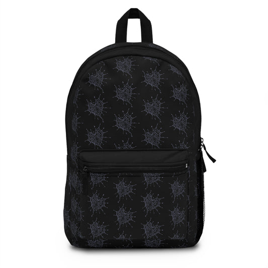 Black and Purple Heart Web Backpack for Students, Stylish School Bag, Art Tote, Unique Gift for Teens, Boho Travel Accessory