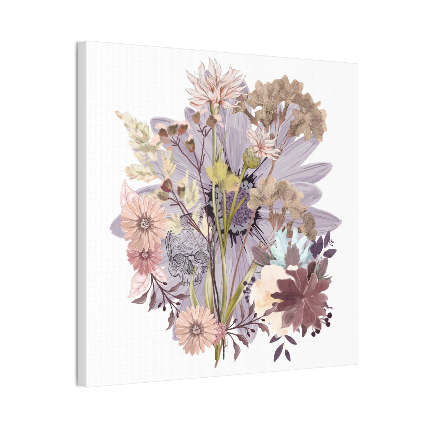 Floral Skull Canvas Art, Wall Decor, Modern Home Decor, Gift for Her, Nature-Inspired Wall Art, Boho Art Print