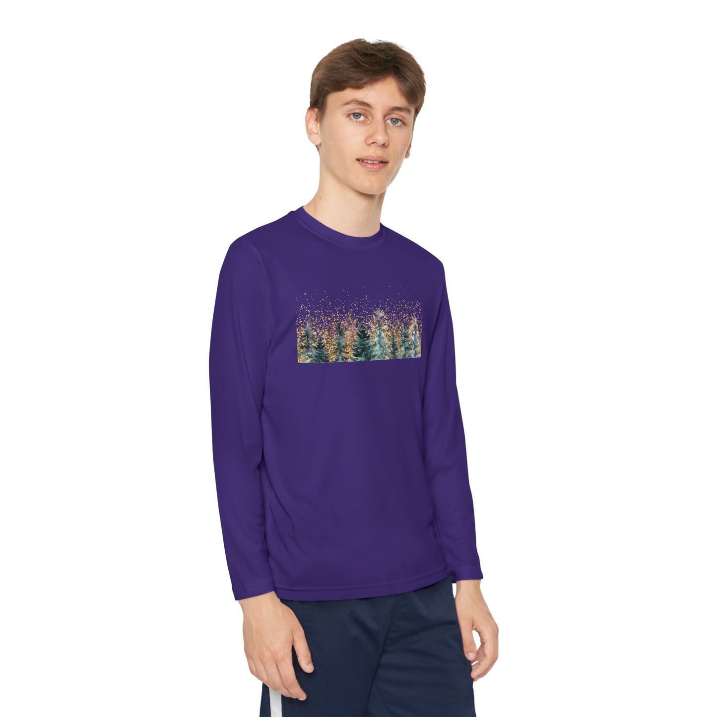Youth Long Sleeve Tee - Watercolor Pine Forest Graphic