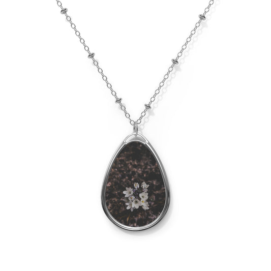 Floral Oval Necklace, Elegant Jewelry Gift, Personalized Pendant, Mother's Day, Graduation, Fashion Accessory