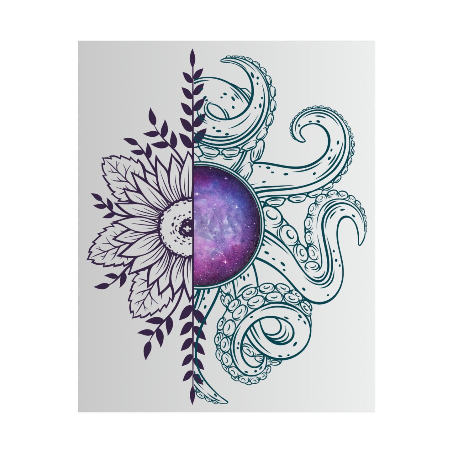 Cosmic Floral Wall Art Poster, Octopus Design Print, Home Decor, Nautical Art, Unique Gift for Ocean Lovers