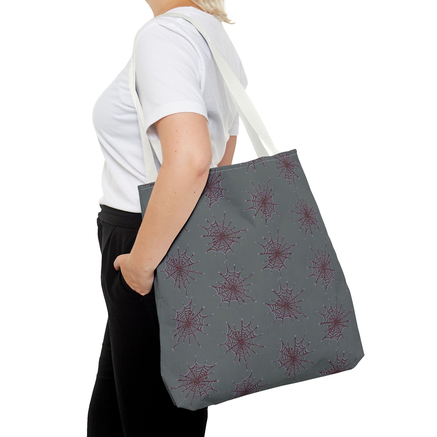 Chic Dark Grey and red Heart Web Tote Bag, Stylish Grocery Bag, Eco-Friendly Shopping Tote, Gift Bag for Her, Casual Beach Bag