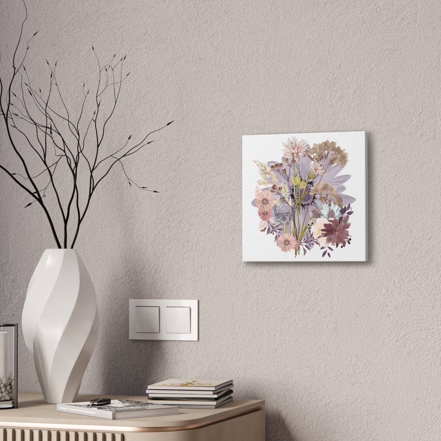 Floral Skull Canvas Art, Wall Decor, Modern Home Decor, Gift for Her, Nature-Inspired Wall Art, Boho Art Print