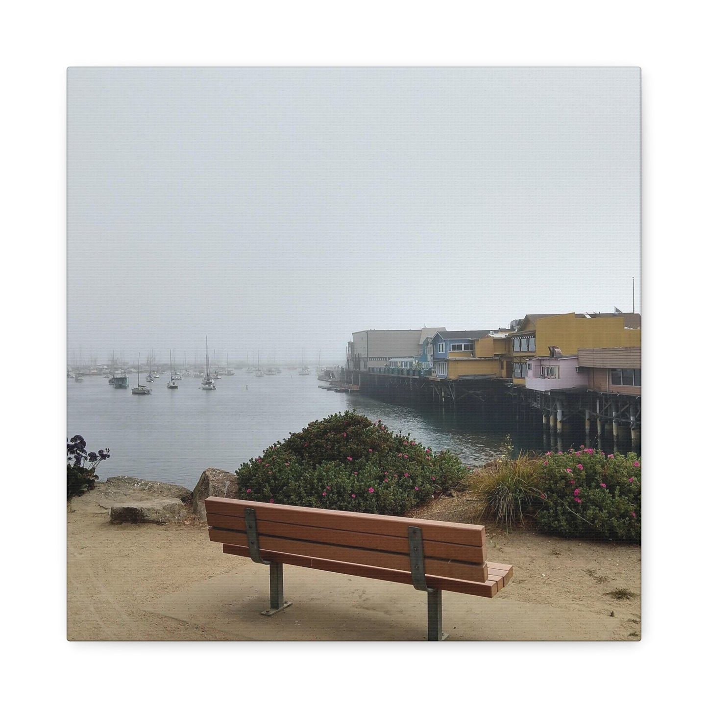 Stretched Canvas Art, Wall Decor, Coastal Landscape, Modern Home Decor, Gift for Beach Lovers, Nautical Decor, Foggy Harbor Scene