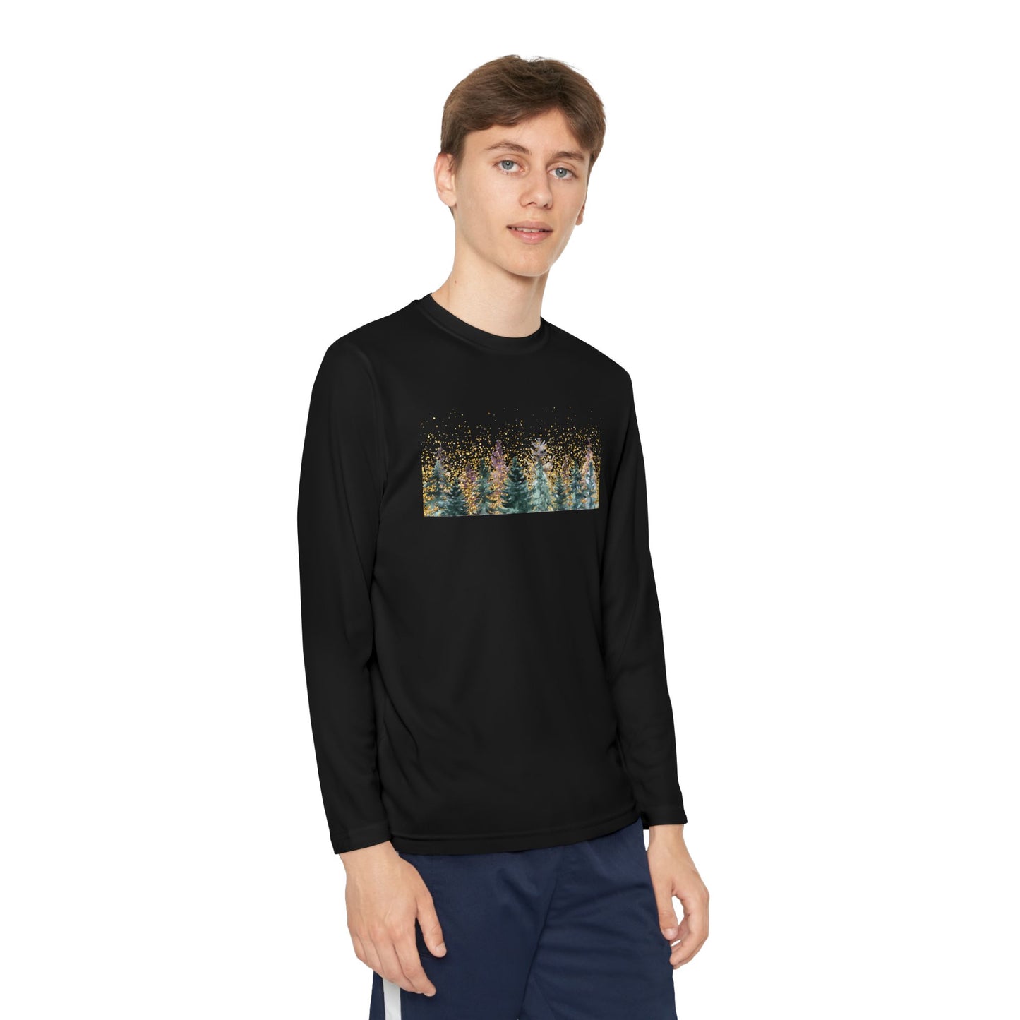 Youth Long Sleeve Tee - Watercolor Pine Forest Graphic