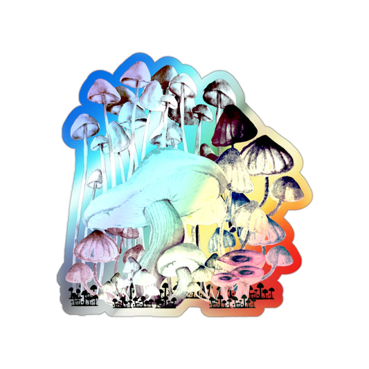 Vibrant Holographic Die-Cut Stickers, Psychedelic Art, Cute Mushroom Stickers for Skating, Journals, Water Bottles, Gifts