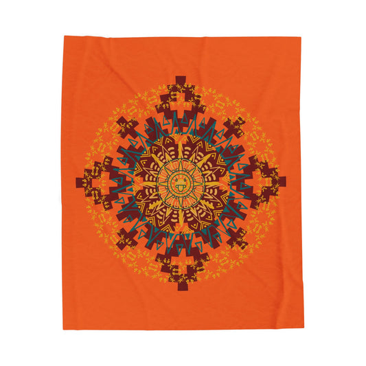 Cozy Aztec/Mayan Calendar Inspired Mandala Velveteen Plush Blanket, Warm Throw Blanket, Home Decor, Gift for Her, Meditation Accessories, Boho Home