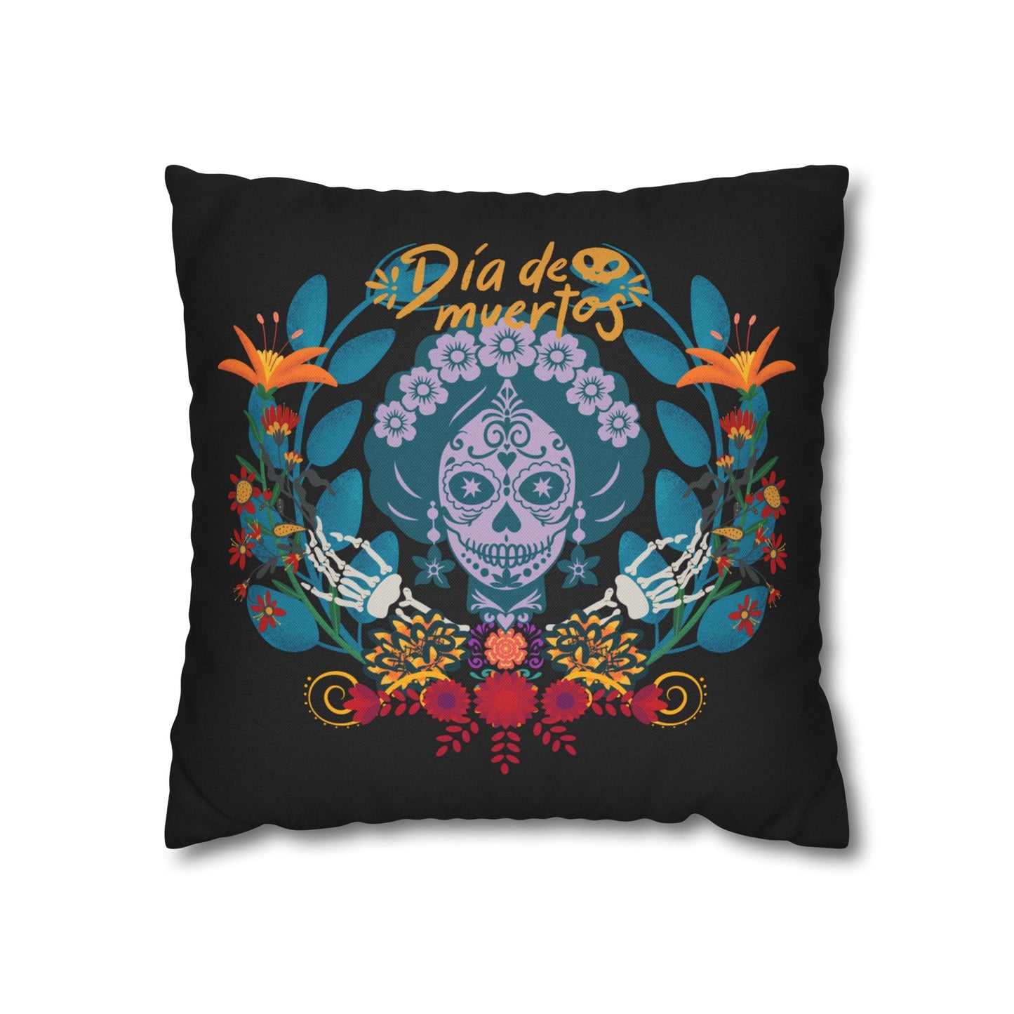 Day of the Dead Pillowcase, Decorative Cushion Cover, Halloween Decor, Mexican Celebration, Sugar Skull Bedding
