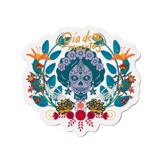 Vibrant Día de Muertos Die-Cut Magnet, Colorful Fridge Decor, Holiday Gift, Celebration Keepsake, Artistic Home Accent