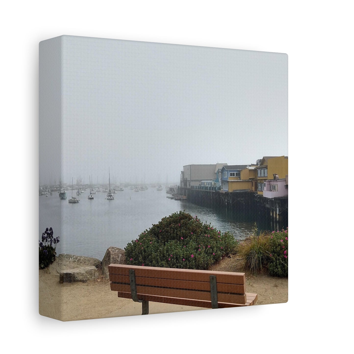 Stretched Canvas Art, Wall Decor, Coastal Landscape, Modern Home Decor, Gift for Beach Lovers, Nautical Decor, Foggy Harbor Scene