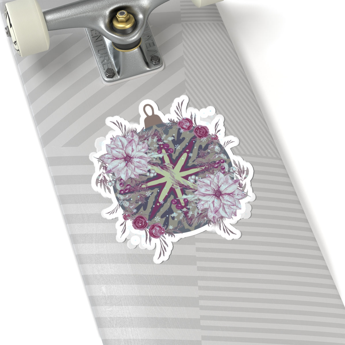 Floral Ornament Kiss-Cut Sticker — Vintage Poinsettia & Berries Laptop Decal