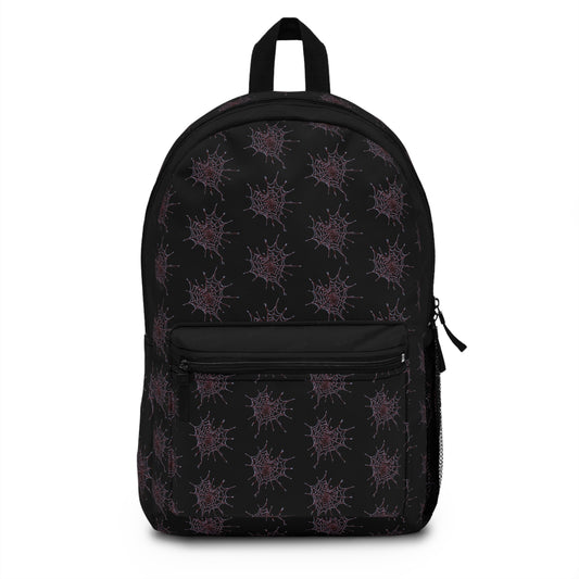 Black and red Heart Web Backpack for Students, Stylish School Bag, Art Tote, Unique Gift for Teens, Boho Travel Accessory