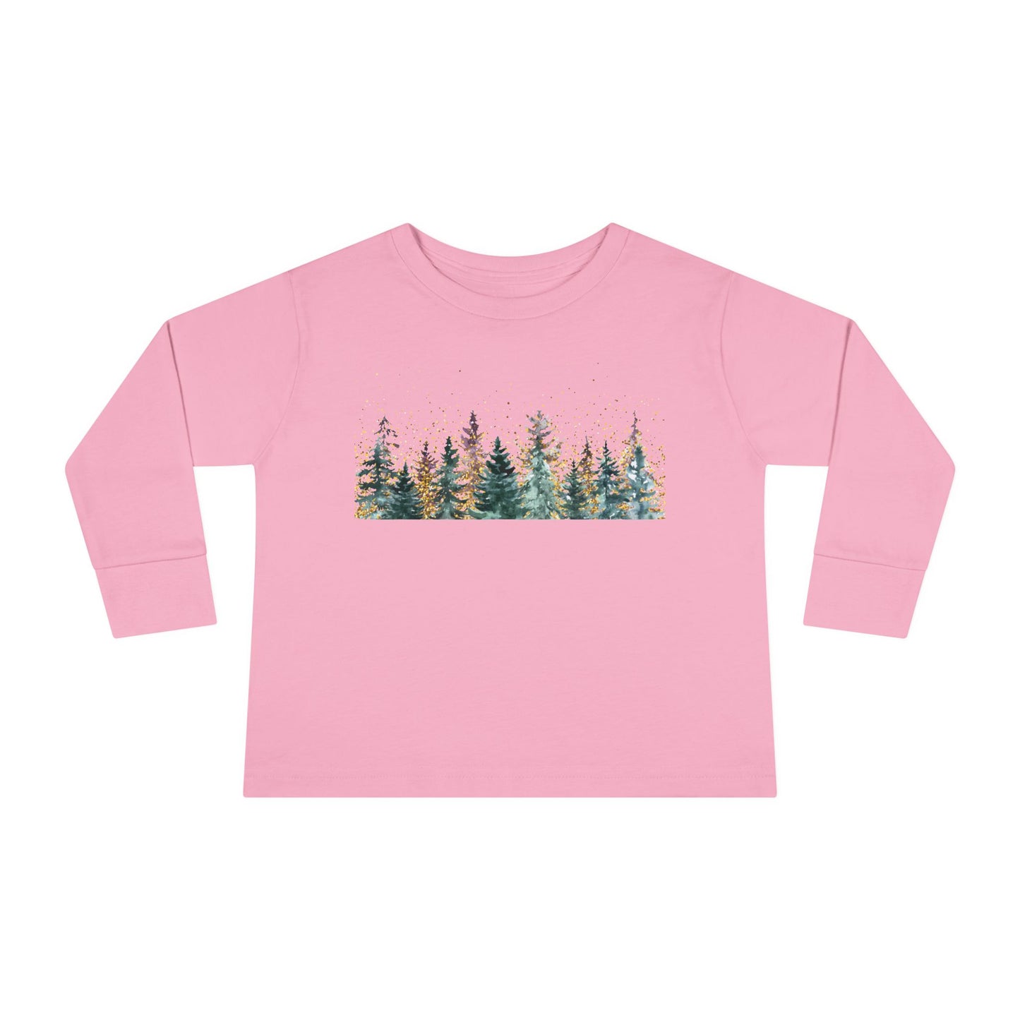 Toddler Long Sleeve Tee — Watercolor Pine Forest Kids Shirt (Woodland Nature Design)