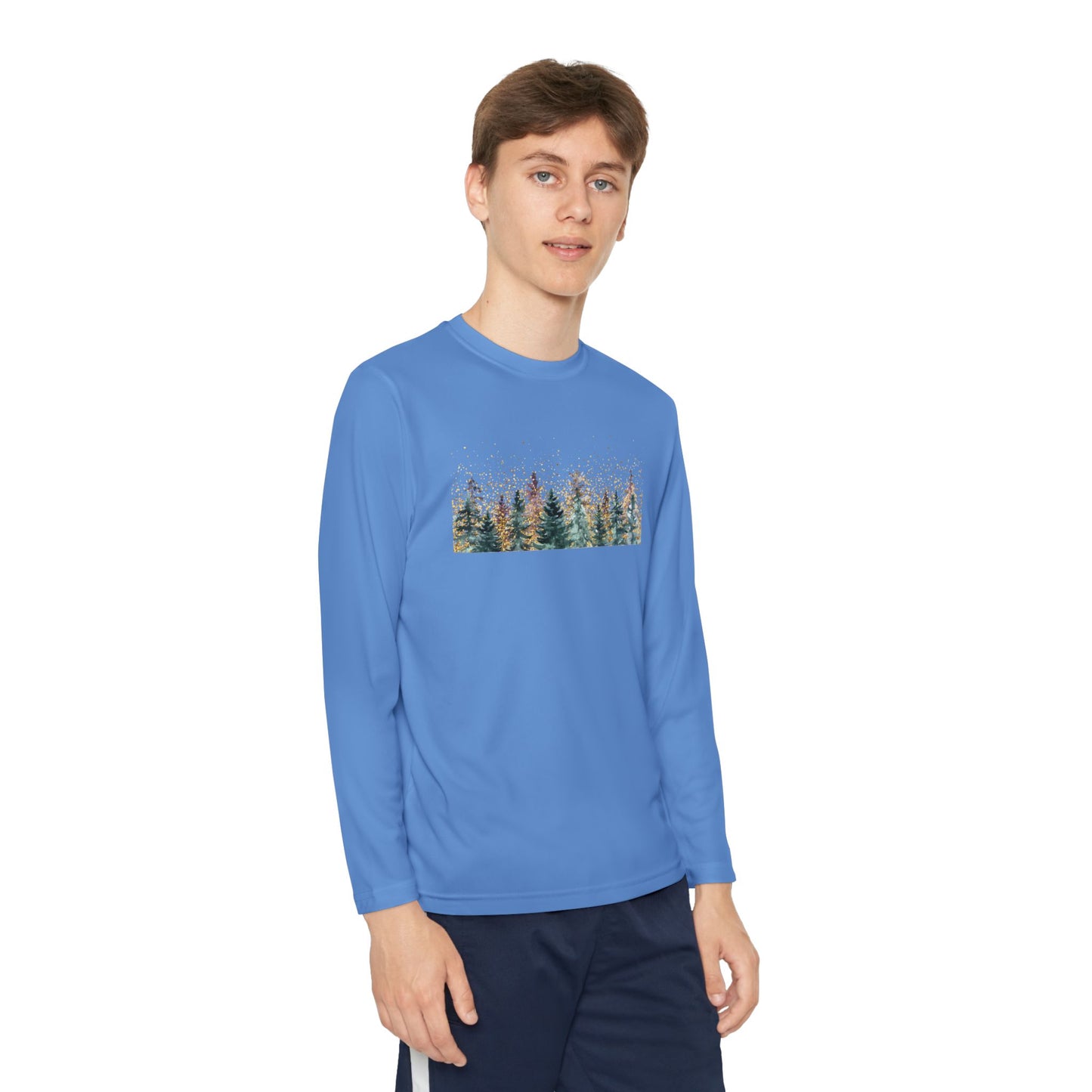 Youth Long Sleeve Tee - Watercolor Pine Forest Graphic