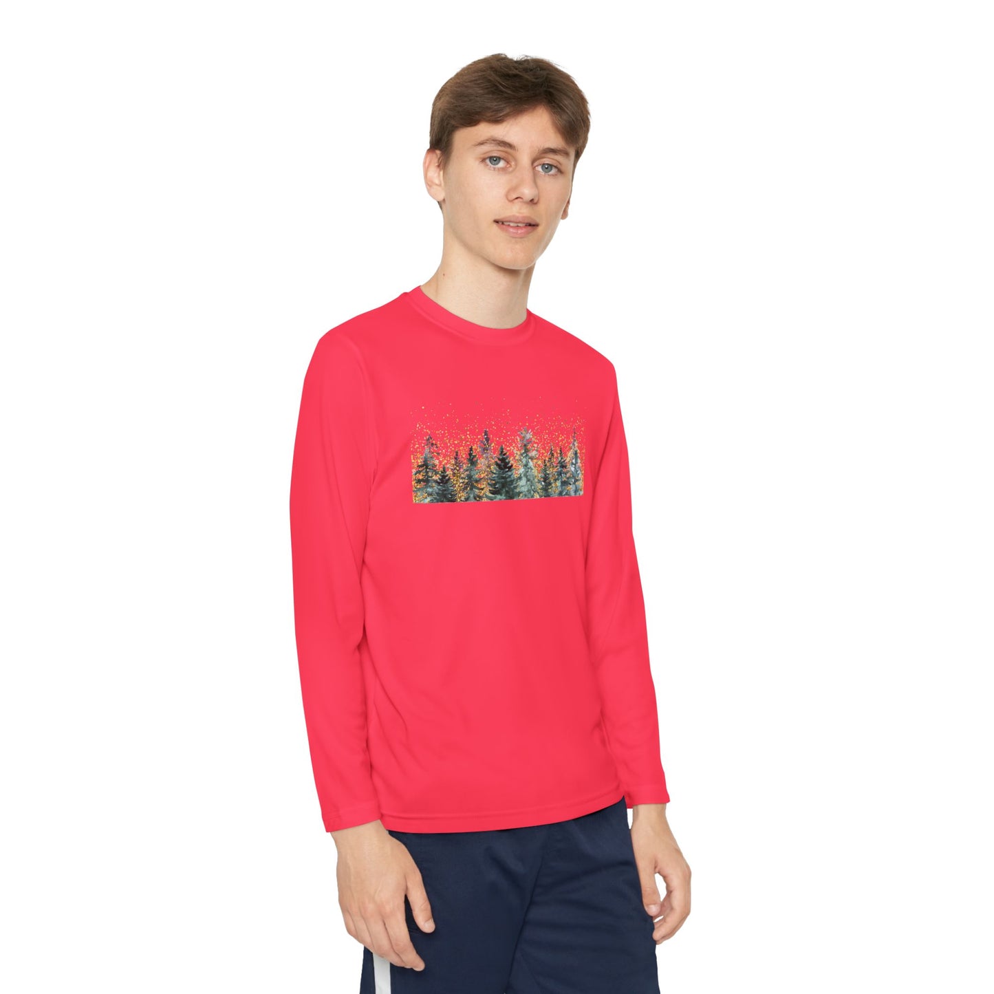 Youth Long Sleeve Tee - Watercolor Pine Forest Graphic