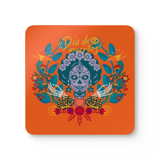 Dia de los Muertos - orange Corkwood Coaster Set