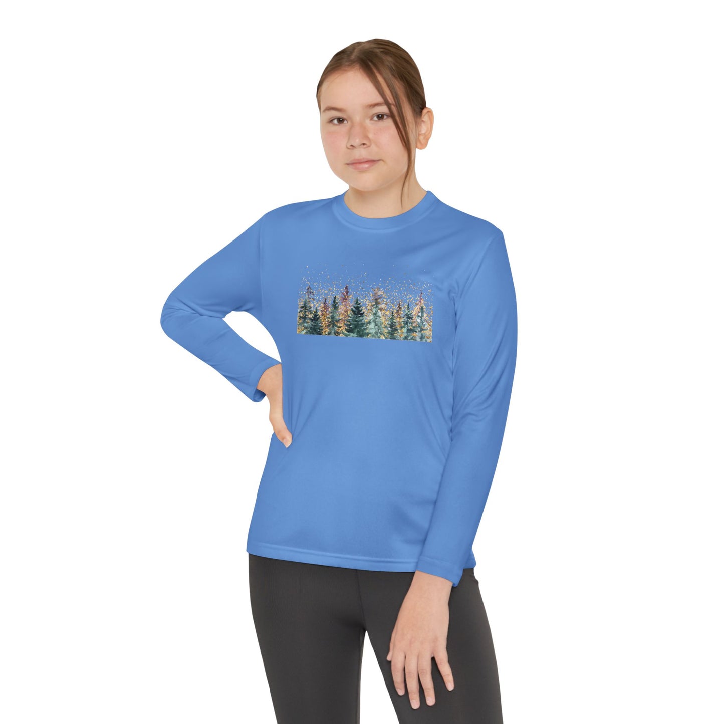 Youth Long Sleeve Tee - Watercolor Pine Forest Graphic