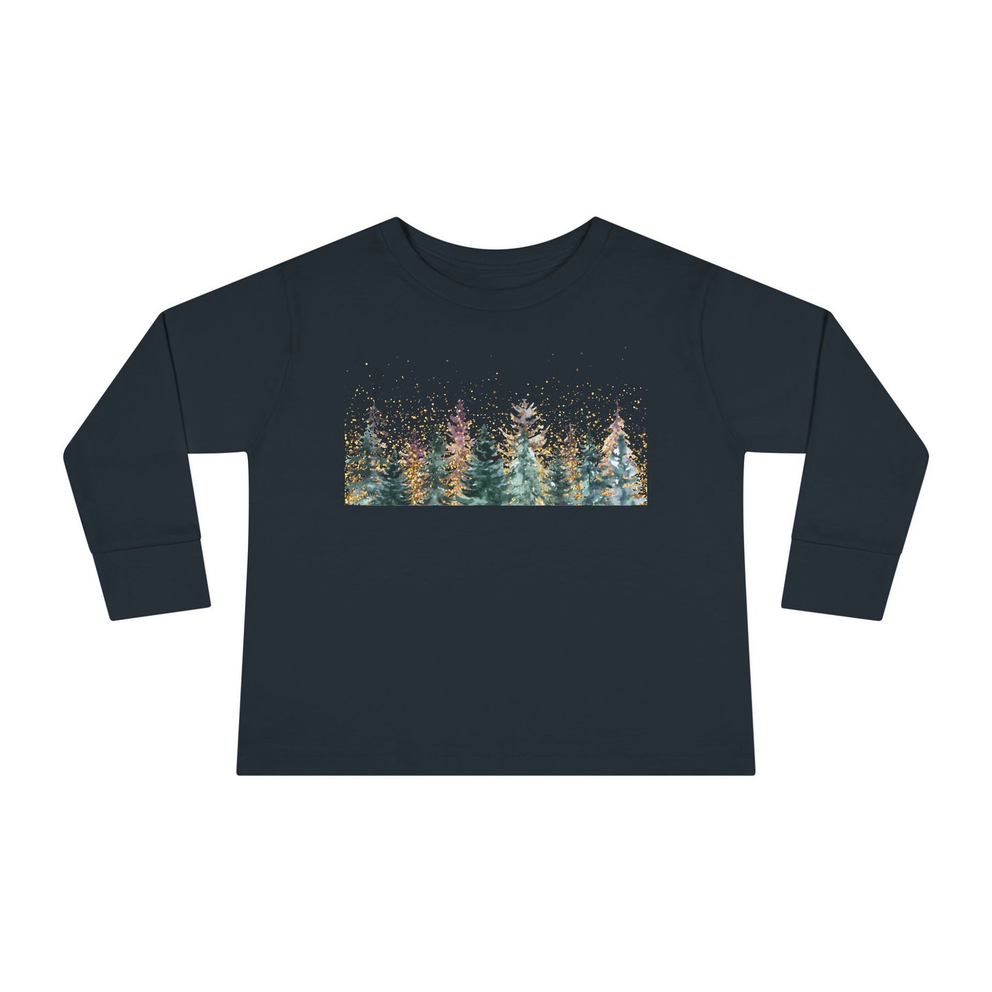Toddler Long Sleeve Tee — Watercolor Pine Forest Kids Shirt (Woodland Nature Design)