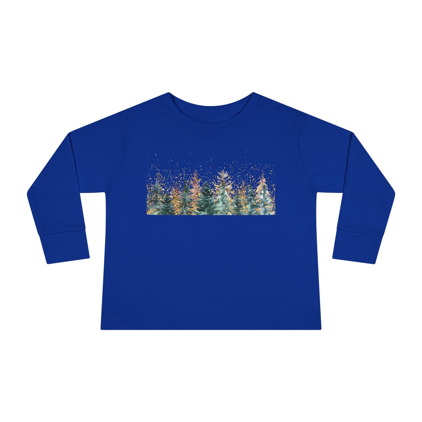 Toddler Long Sleeve Tee — Watercolor Pine Forest Kids Shirt (Woodland Nature Design)